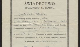 Świadectwo złożonego egzaminu na stanowisko kancelisty, w dniu 25 listopada 1930 z wynikiem dostatecznym na nazwisko Łuliński Wacław.